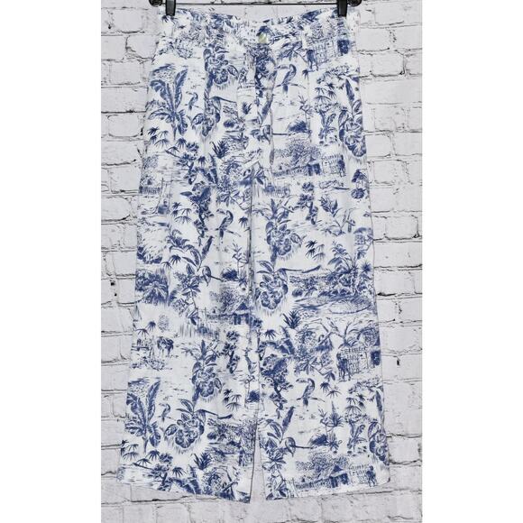 Joie Designer Linen Wide-Leg Tropical Print Relaxed Lightweight Pants Size L - Picture 1 of 6